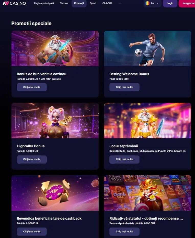Bonusuri și promoții la NV Casino